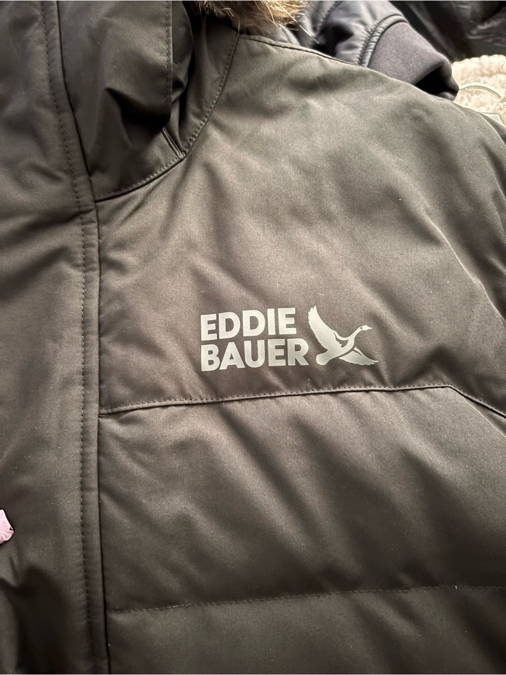 Eddie Bauer Black Quilted Puffer Jacket with Faux Fur Trimmed Hood - Picture 7 of 7